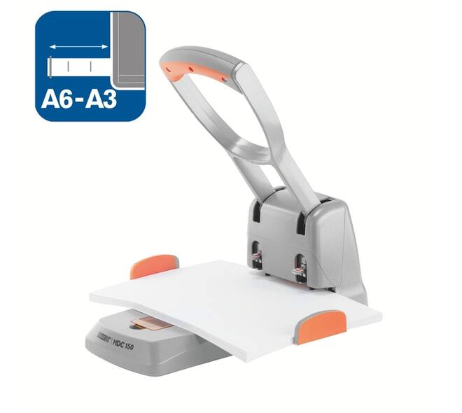 Perforator Rapid Supreme HDC150/2 heavy duty 2-gaats 150 vel zilver/oranje