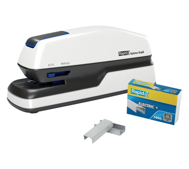 Nietmachine elektrisch Rapid Optima Grip 20vel wit/zwart