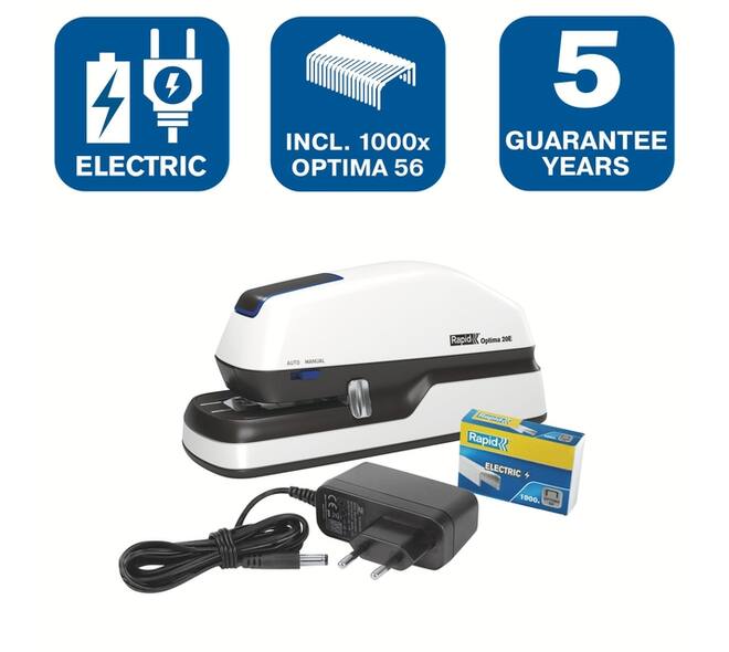 Nietmachine elektrisch Rapid Optima 20 20vel zilver/zwart