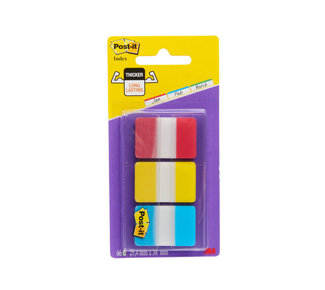 Indextabs Post-it 686RYB 25.4x38.1mm strong blauw, rood, geel 66 tabs