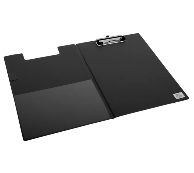 Klembordmap Quantore A4 staand PVC zwart met 100mm klem + penlus