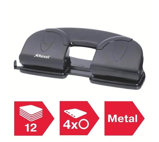 Perforator Rexel V412 4-gaats 12 vel zwart