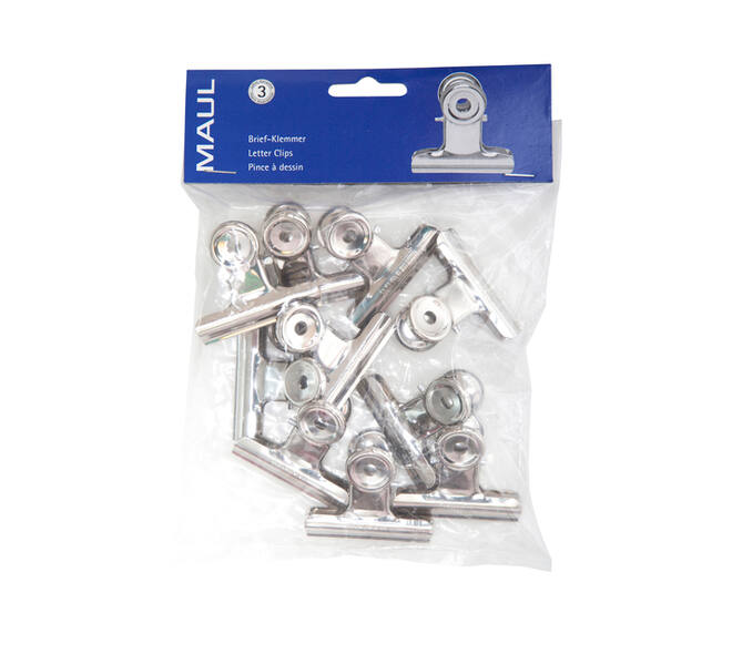Papierklem MAUL Bulldog 50mm capaciteit 20mm zilver 10 stuks