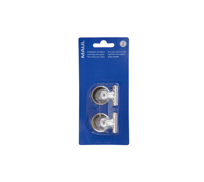Papierklem MAUL Bulldog met magneet 30mm zilver 2 stuks