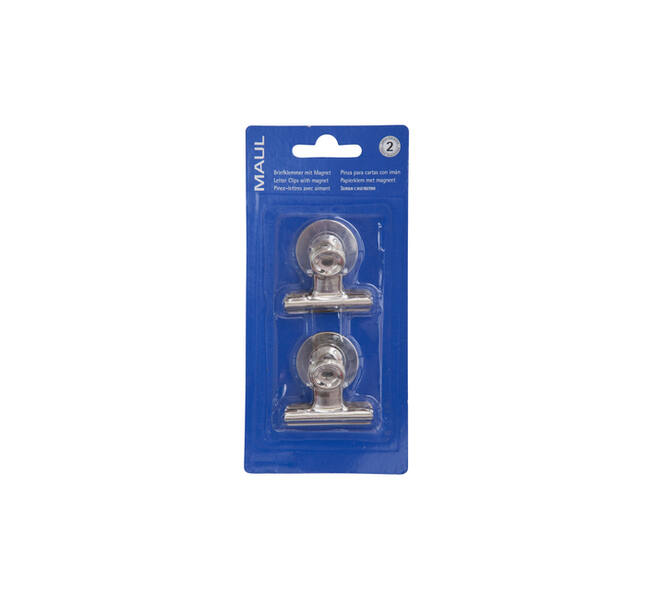 Papierklem MAUL Bulldog met magneet 40mm zilver 2 stuks