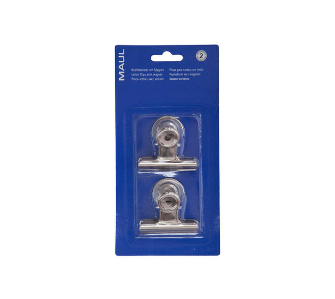 Papierklem MAUL Bulldog met magneet 52mm zilver 2 stuks