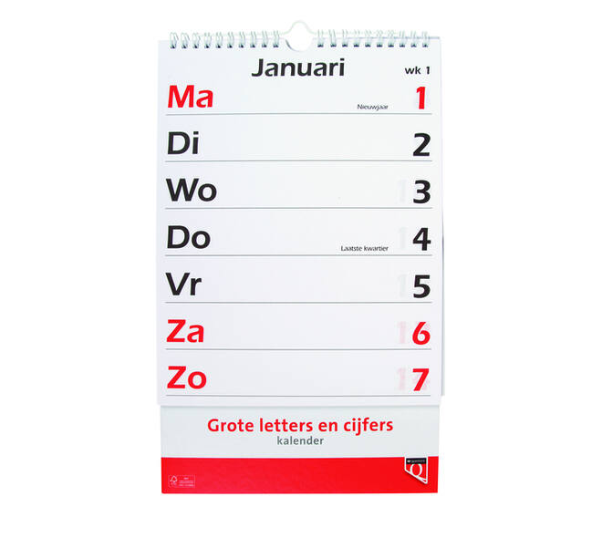 Kalender 2027 met grote letters en cijfers Quantore