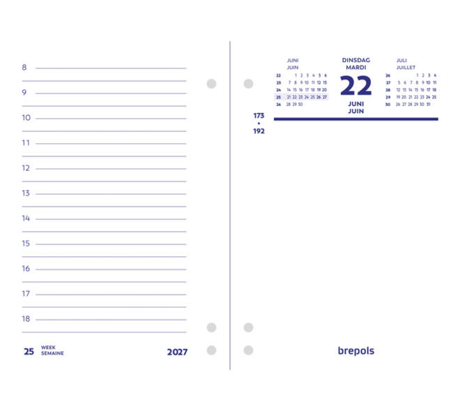 Omlegblok 2027 Brepols 1dag/2pagina's universele ponsing