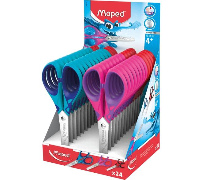 Schaar Maped Essentials Soft 13cm display á 24 stuks assorti