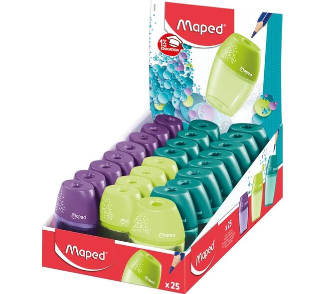 Puntenslijper Maped Shaker 1-gaats display à 25 stuks assorti