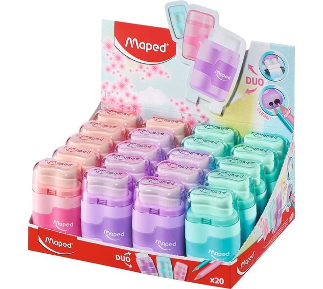 Puntenslijper Maped Connect 2-gaats met gum pastel assorti