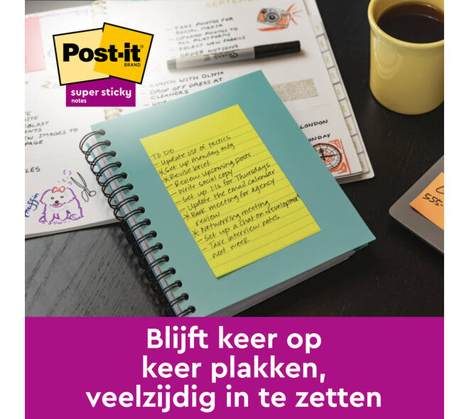 Memoblok Post-it 4690 Super Sticky 101x152mm lijn Bangkok 3 stuks