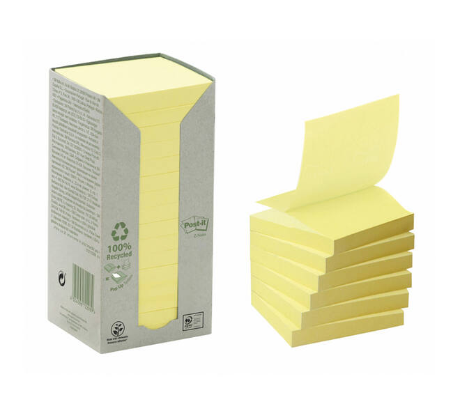 Memoblok Post-it Z-Note R330-1T 76x76mm recycled geel 16 stuks