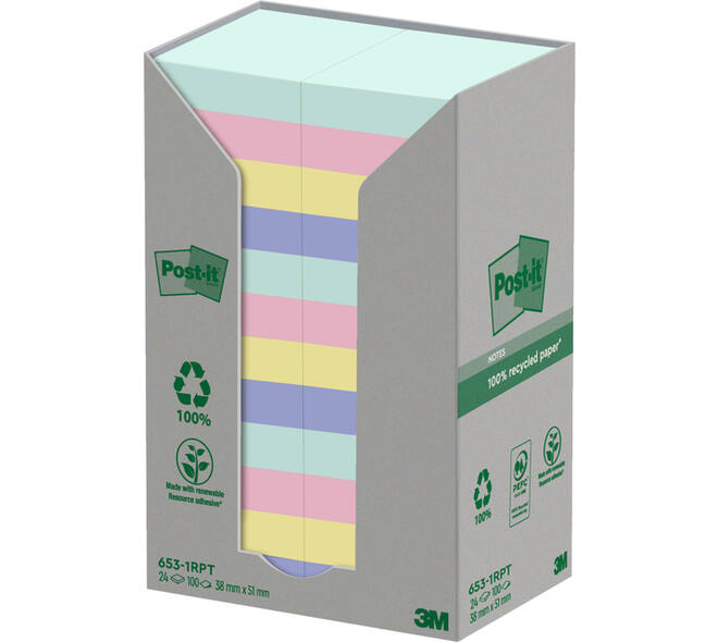 Memoblok Post-it 653-1RPT 38x51mm rainbow pastel 24 stuks
