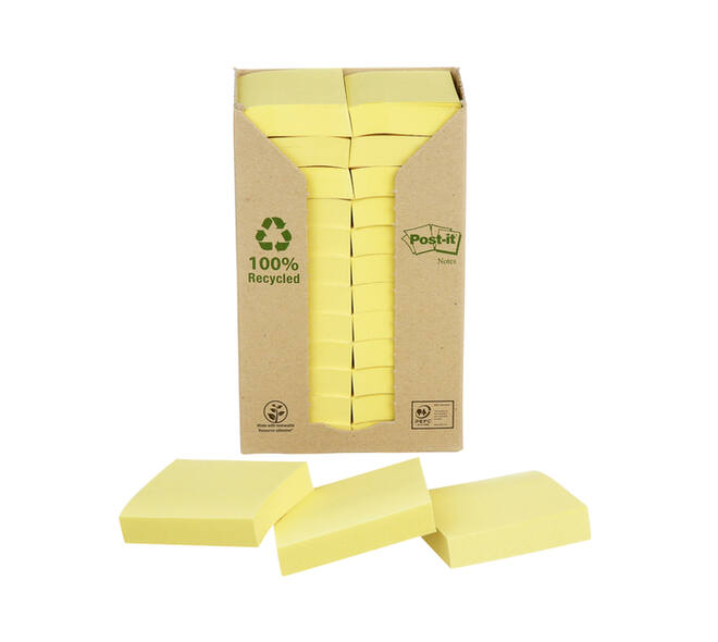 Memoblok Post-it 653 38x51mm recycled geel 24 stuks