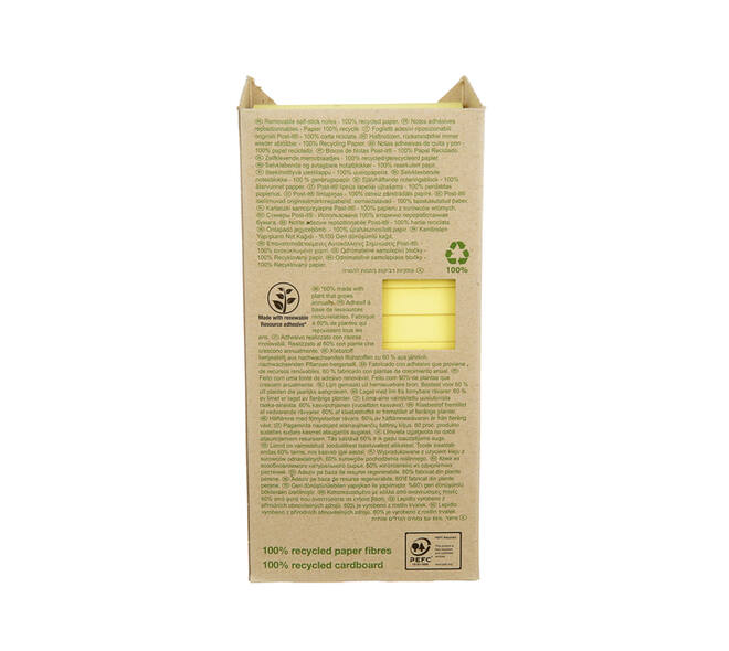 Memoblok Post-it 654 76x76mm recycled pastel geel 16 stuks