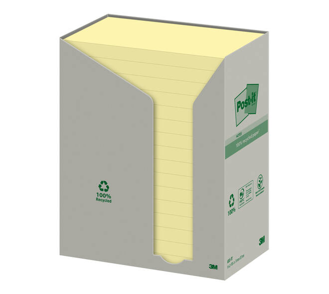 Memoblok Post-it 655 76x127mm recycled geel 16x100 vel