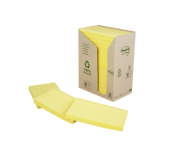 Memoblok Post-it 655 76x127mm recycled geel 16x100 vel