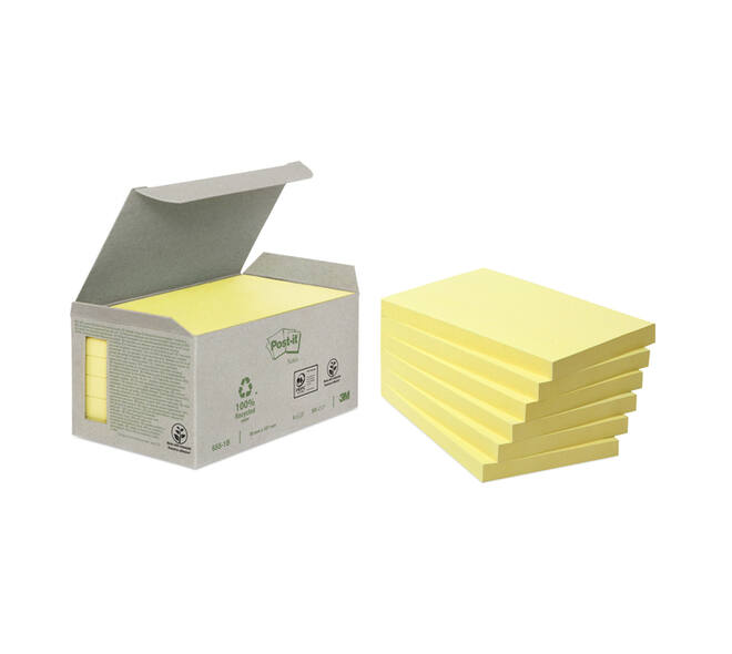 Memoblok Post-it 655-1B recycled 76x127mm canary yellow 6 stuks