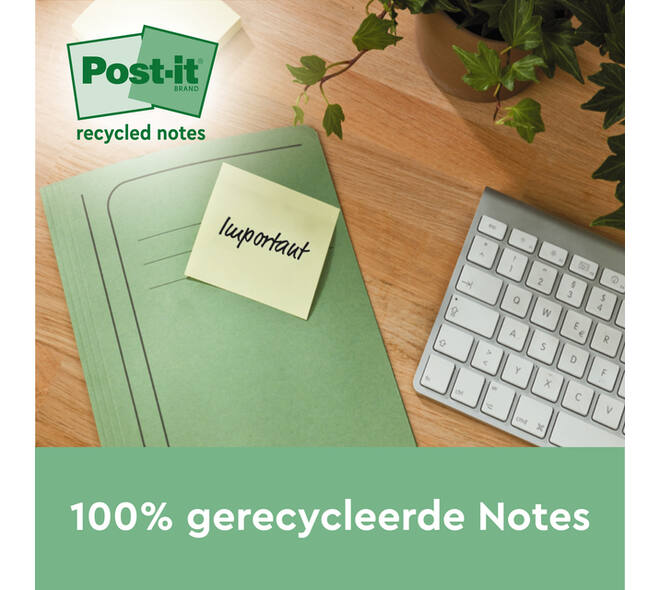Memoblok Post-it 655-1B recycled 76x127mm canary yellow 6 stuks