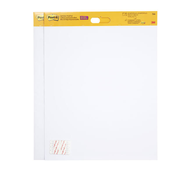 Meeting chart Post-it 566 Super Sticky 50.8x58.4cm wit incl Command bevestigingsstrip 2 stuks