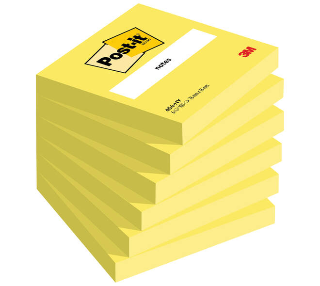 Memoblok Post-it 654 76x76mm neon geel 100 vel