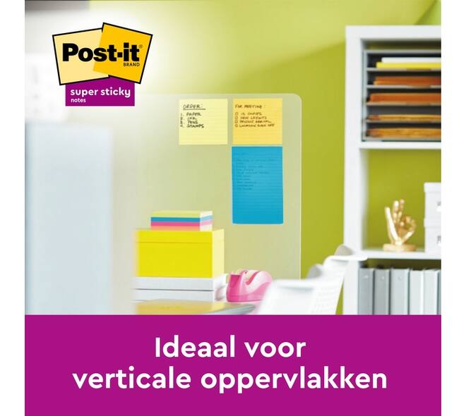 Memoblok Post-it 6845 Super Sticky 203x152mm assorti 4 stuks