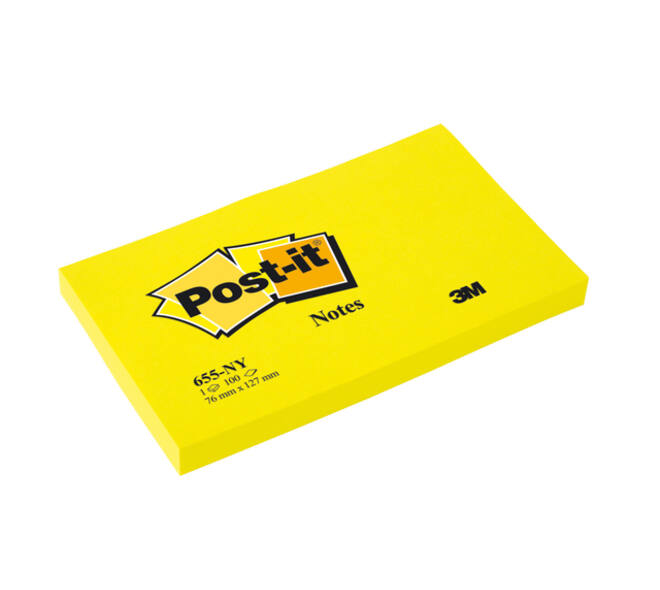 Memoblok Post-it 655 76x127mm 100 vel per blok neon geel