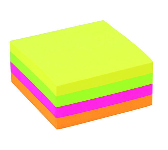 Memoblok Quantore 76x76mm neon kleuren assorti 4 kleuren 400 vel