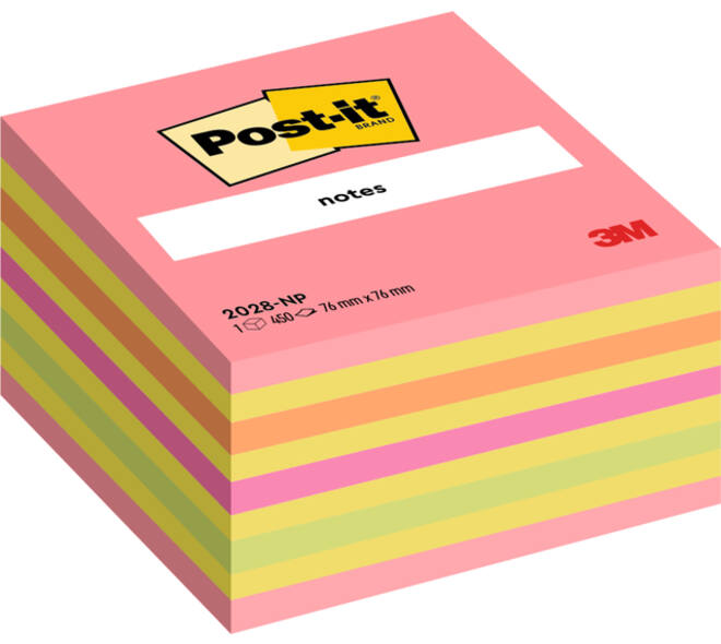 Memoblok Post-it 2028 76x76mm kubus neon kleuren
