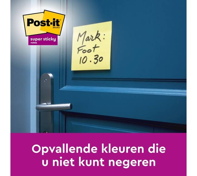 Memoblok Post-it 654 Super Sticky 76x76mm geel 14+2 gratis