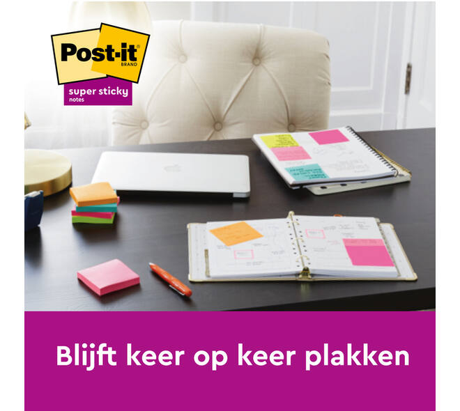Memoblok Post-it 2028 Super Sticky 76x76mm kubus geel