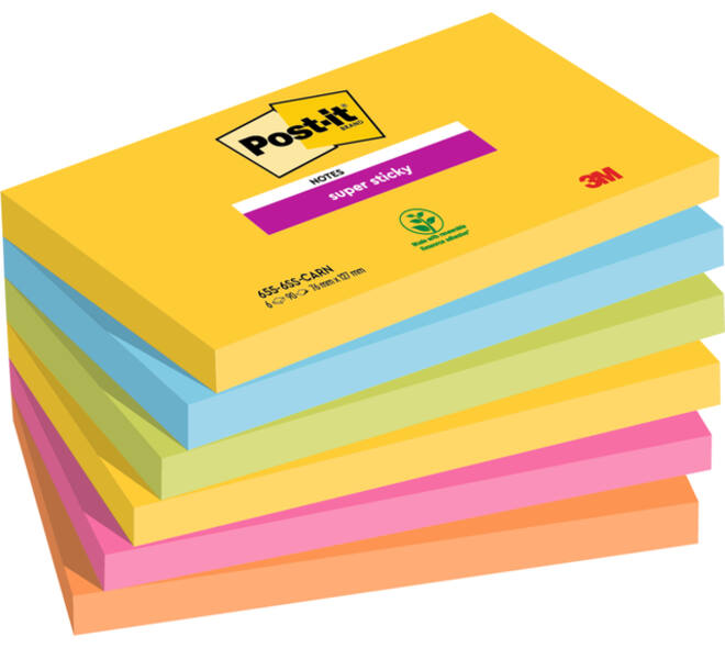 Memoblok Post-it 655 Super Sticky 76x127mm Carnival 6 stuks