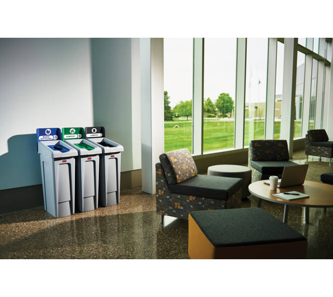 Deksel Rubbermaid Slim Jim Recyclestation inwerpopening voor gemengde recycling grijs