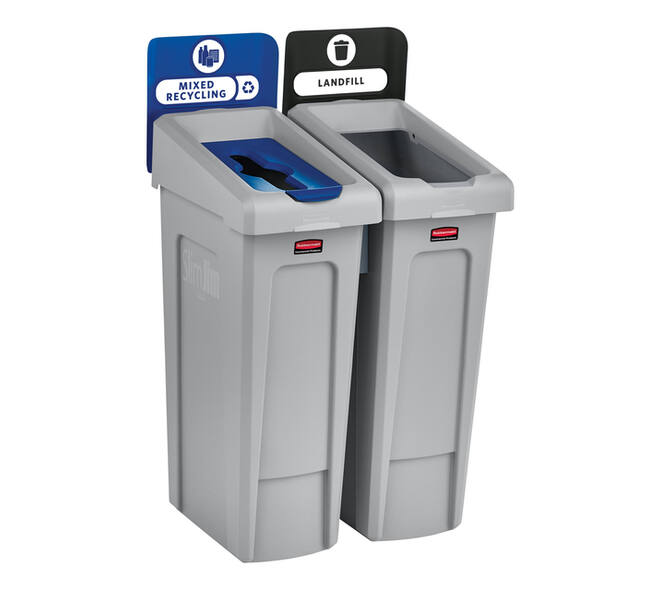 Afvalbak Rubbermaid Slim Jim Recyclestation starterset 87 liter grijs