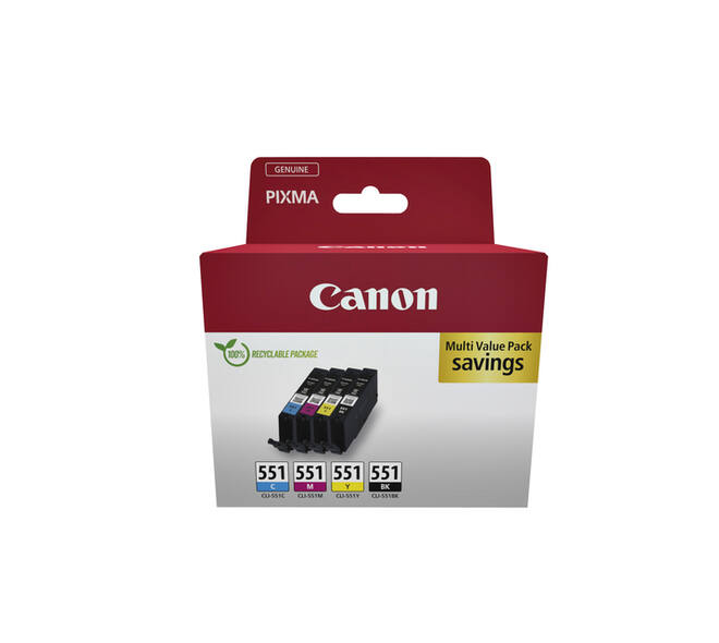 Inktcartridge Canon CLI-551 zwart + 3 kleuren