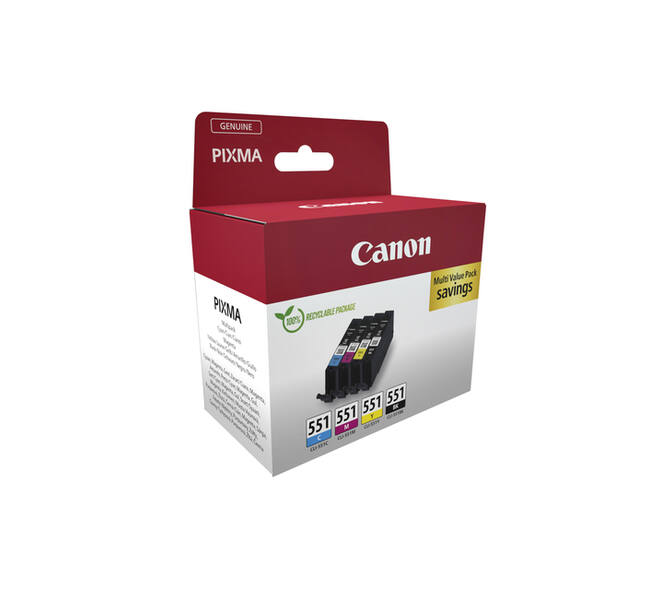 Inktcartridge Canon CLI-551 zwart + 3 kleuren
