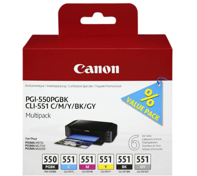 Inktcartridge Canon PGI-550 + CLI-551 zwart + 5 kleuren