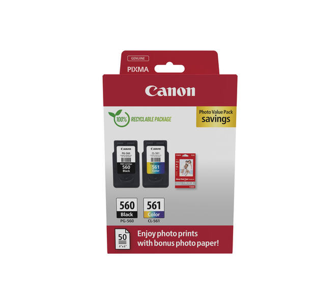 Inktcartridge Canon PG-560 CL-561 zw + kl + papier