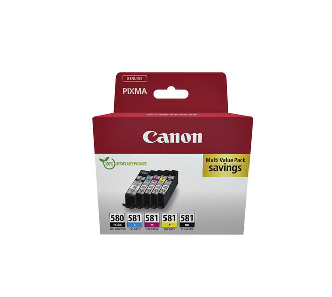 Inktcartridge Canon PGI-580 + CLI-581 2x zwart + 3 kleuren