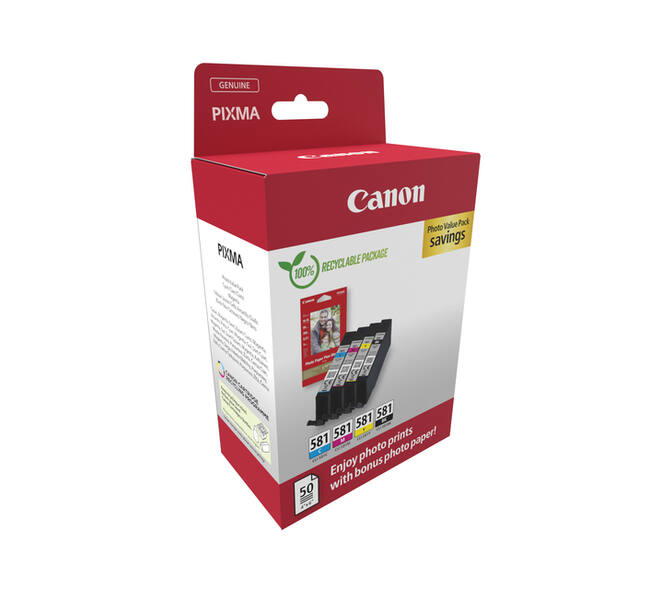 Inktcartridge Canon CLI-581 4 kleuren + papier