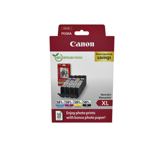 Inktcartridge Canon CLI-581XL 4 kleuren + papier