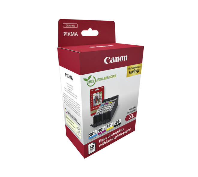 Inktcartridge Canon CLI-581XL 4 kleuren + papier