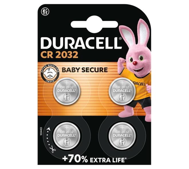 Batterij Duracell knoopcel 4xCR2032 lithium Ø20mm 3V-180mAh