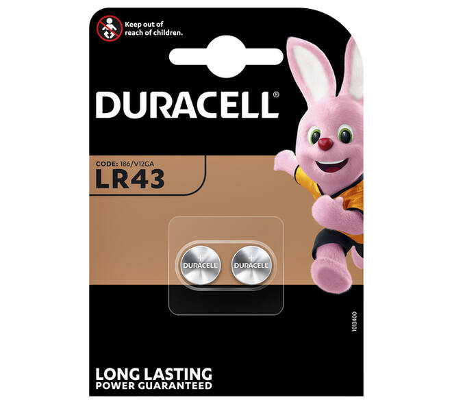 Batterij Duracell knoopcel 2xLR43 alkaline Ø11,6mm 2 stuks