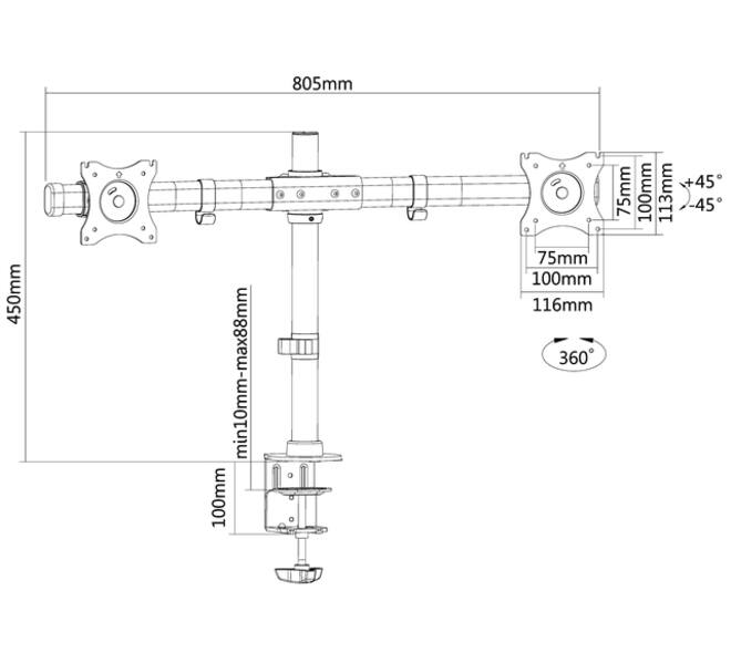 Monitorarm Neomounts DCB100 10-27" zwart