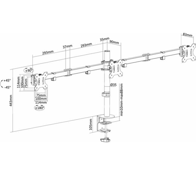 Monitorarm Neomounts  D550D3 10-27" zwart