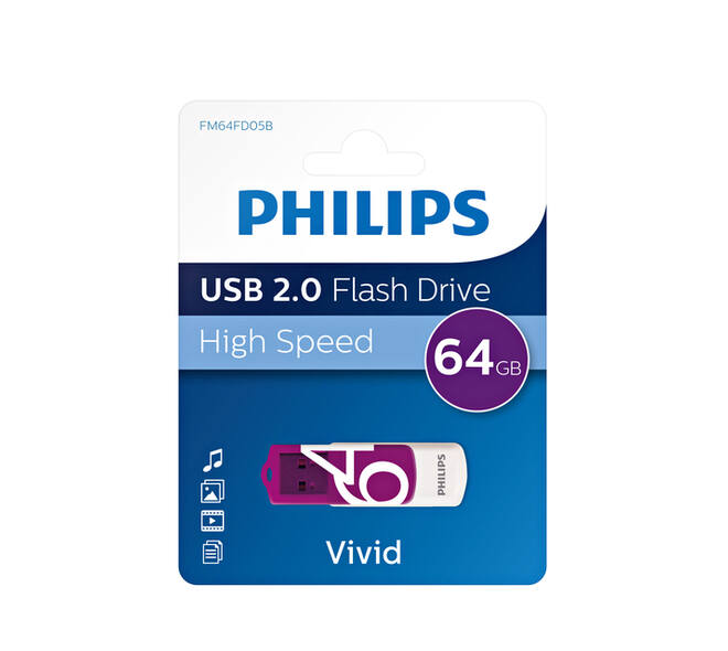 USB stick 2.0 Philips Vivid USB-A 64GB paars