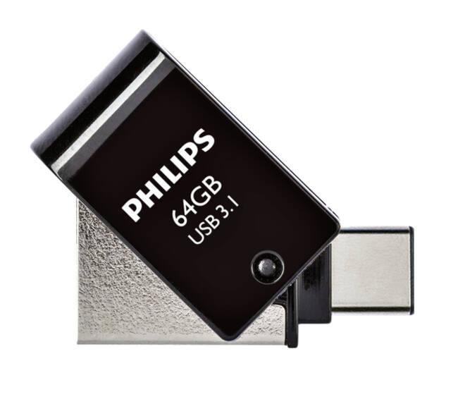 USB stick 3.1 Philips 2in1 USB-C USB-A 64GB zwart