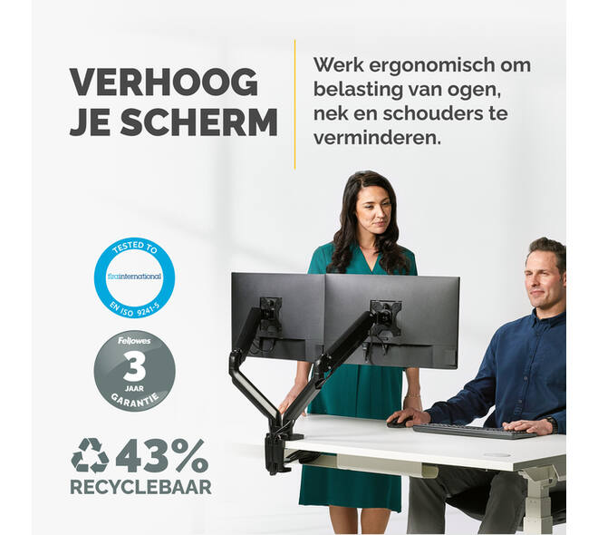 Monitorarm Fellowes Platinum Series dubbel horizontaal